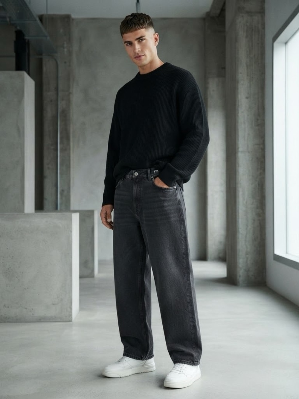 Zara DNWR Barrel Baggy Fit Jeans in a washed charcoal 31x26